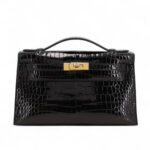 Kelly Pochette Noir Porosus Crocodile
