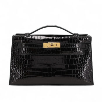 Kelly Pochette Noir Porosus Crocodile