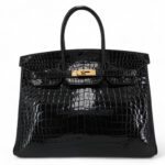 Birkin 35 Noir Shiny Porosus Crocodile